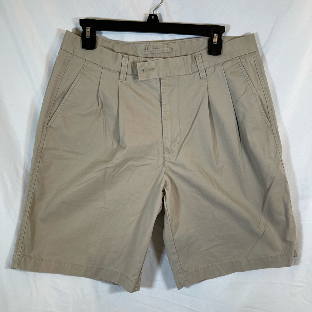 Ashworth Golf Shorts 32 Mens Khaki Tan Chino Pleated Casual Straight Golfing